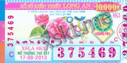 Mẫu vé sô xổ số Long An ngày 17/8/2013