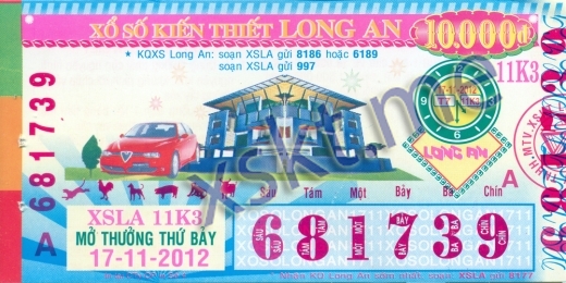 Mẫu vé sô xổ số Long An ngày 17/11/2012