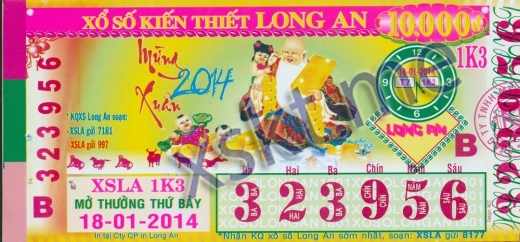 Mẫu vé sô xổ số Long An ngày 18/1/2014