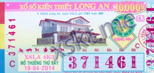 Mẫu vé sô xổ số Long An ngày 19/4/2014