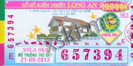 Mẫu vé sô xổ số Long An ngày 21/9/2013