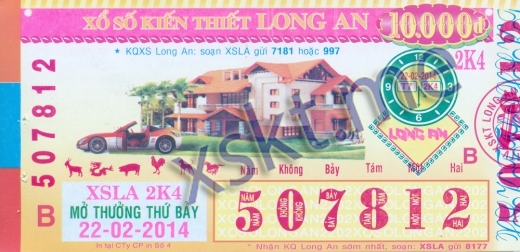 Mẫu vé sô xổ số Long An ngày 22/2/2014