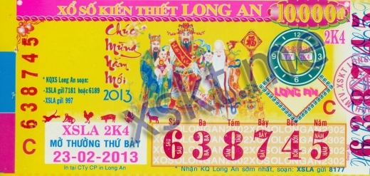 Mẫu vé sô xổ số Long An ngày 23/2/2013