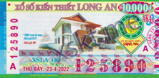 Mẫu vé sô xổ số Long An ngày 23/4/2022