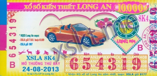 Mẫu vé sô xổ số Long An ngày 24/8/2013