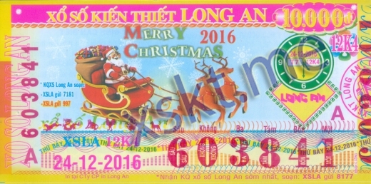 Mẫu vé sô xổ số Long An ngày 24/12/2016