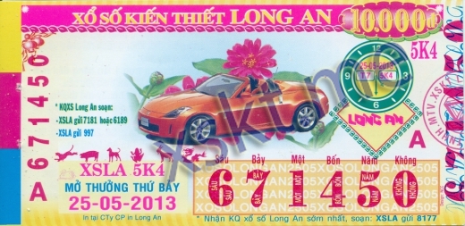 Mẫu vé sô xổ số Long An ngày 25/5/2013