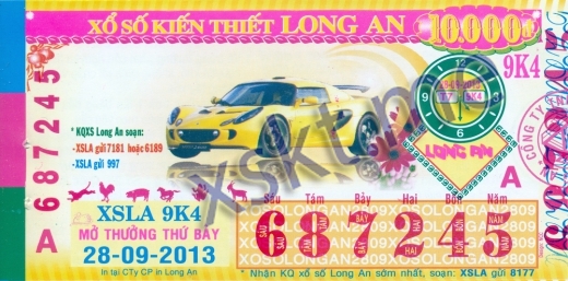 Mẫu vé sô xổ số Long An ngày 28/9/2013