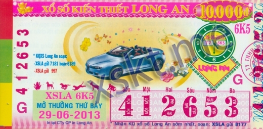 Mẫu vé sô xổ số Long An ngày 29/6/2013