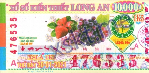 Mẫu vé sô xổ số Long An ngày 30/1/2021