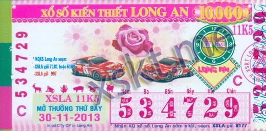 Mẫu vé sô xổ số Long An ngày 30/11/2013