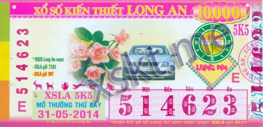 Mẫu vé sô xổ số Long An ngày 31/5/2014