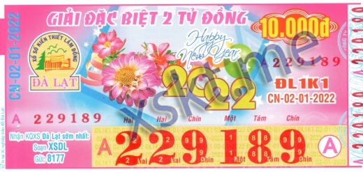 Mẫu vé sô xổ số Đà Lạt ngày 2/1/2022