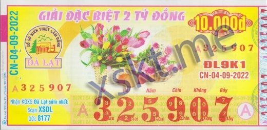 Mẫu vé sô xổ số Đà Lạt ngày 4/9/2022