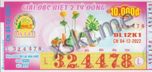 Mẫu vé sô xổ số Đà Lạt ngày 4/12/2022