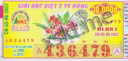 Mẫu vé sô xổ số Đà Lạt ngày 5/6/2022