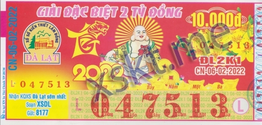Mẫu vé sô xổ số Đà Lạt ngày 6/2/2022