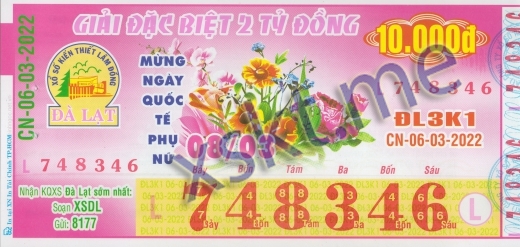 Mẫu vé sô xổ số Đà Lạt ngày 6/3/2022