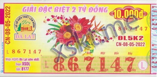 Mẫu vé sô xổ số Đà Lạt ngày 8/5/2022