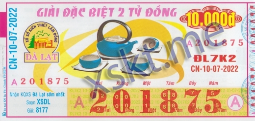Mẫu vé sô xổ số Đà Lạt ngày 10/7/2022
