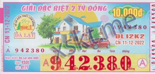 Mẫu vé sô xổ số Đà Lạt ngày 11/12/2022