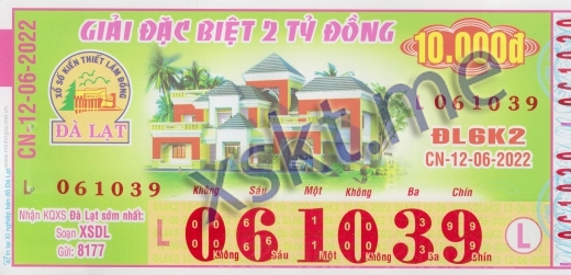 Mẫu vé sô xổ số Đà Lạt ngày 12/6/2022