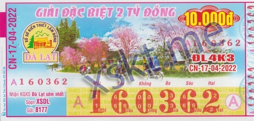 Mẫu vé sô xổ số Đà Lạt ngày 17/4/2022