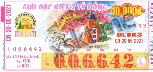 Mẫu vé sô xổ số Đà Lạt ngày 20/6/2021