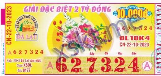 Mẫu vé sô xổ số Đà Lạt ngày 22/10/2023