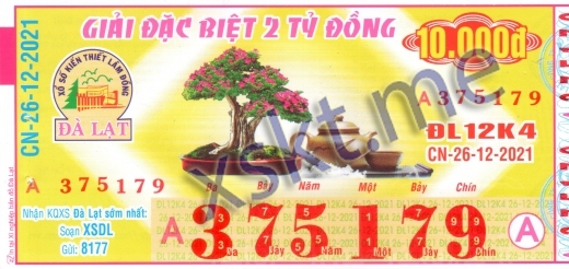 Mẫu vé sô xổ số Đà Lạt ngày 26/12/2021