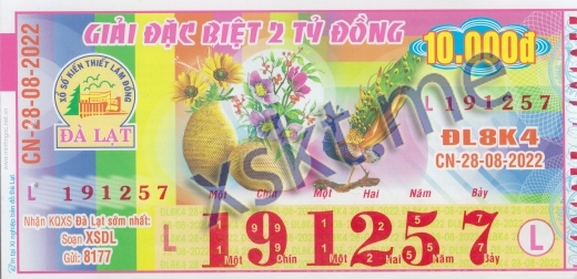 Mẫu vé sô xổ số Đà Lạt ngày 28/8/2022