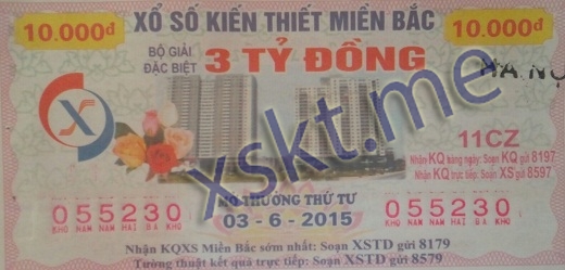 Mẫu vé sô xổ số Miền Bắc ngày 3/6/2015