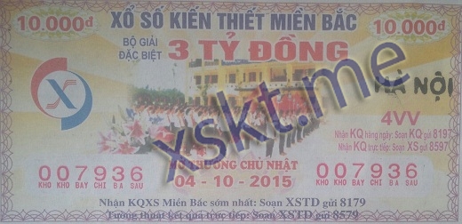 Mẫu vé sô xổ số Miền Bắc ngày 4/10/2015