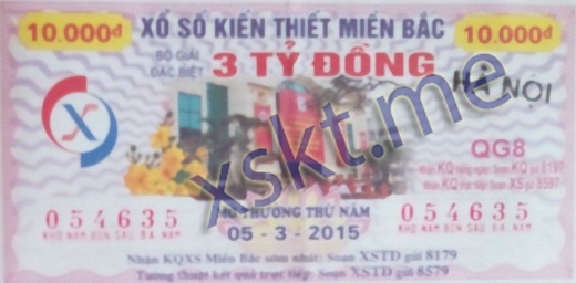 Mẫu vé sô xổ số Miền Bắc ngày 5/3/2015