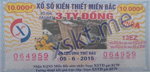 Mẫu vé sô xổ số Miền Bắc ngày 5/6/2015