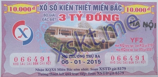 Mẫu vé sô xổ số Miền Bắc ngày 6/1/2015