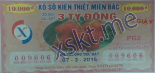 Mẫu vé sô xổ số Miền Bắc ngày 7/3/2015