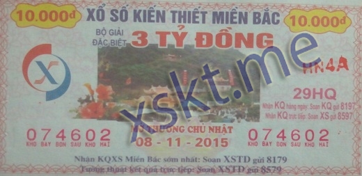 Mẫu vé sô xổ số Miền Bắc ngày 8/11/2015