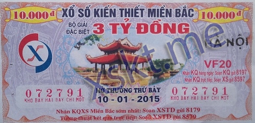 Mẫu vé sô xổ số Miền Bắc ngày 10/1/2015