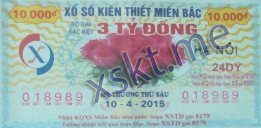 Mẫu vé sô xổ số Miền Bắc ngày 10/4/2015