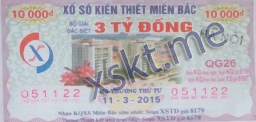 Mẫu vé sô xổ số Miền Bắc ngày 11/3/2015