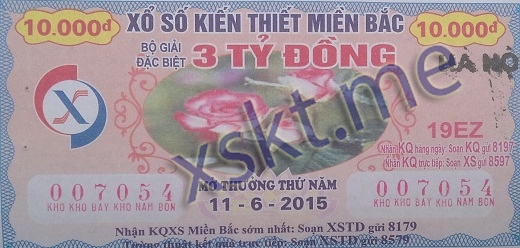Mẫu vé sô xổ số Miền Bắc ngày 11/6/2015