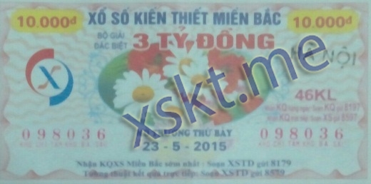 Mẫu vé sô xổ số Miền Bắc ngày 23/5/2015