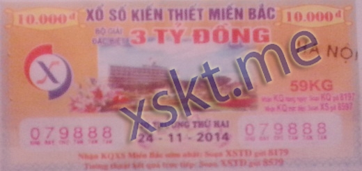 Mẫu vé sô xổ số Miền Bắc ngày 24/11/2014