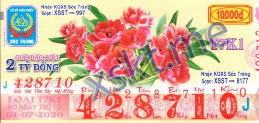Mẫu vé sô xổ số Sóc Trăng ngày 1/7/2020