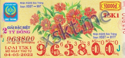 Mẫu vé sô xổ số Sóc Trăng ngày 4/5/2022
