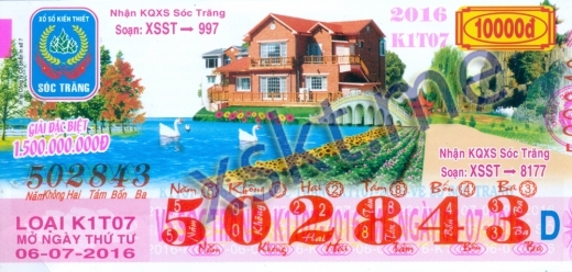 Mẫu vé sô xổ số Sóc Trăng ngày 6/7/2016