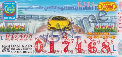 Mẫu vé sô xổ số Sóc Trăng ngày 9/8/2023