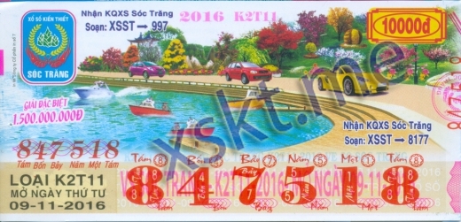 Mẫu vé sô xổ số Sóc Trăng ngày 9/11/2016