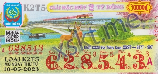 Mẫu vé sô xổ số Sóc Trăng ngày 10/5/2023